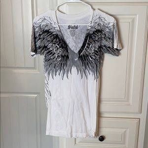 V neck Sinful T-shirt with wing design